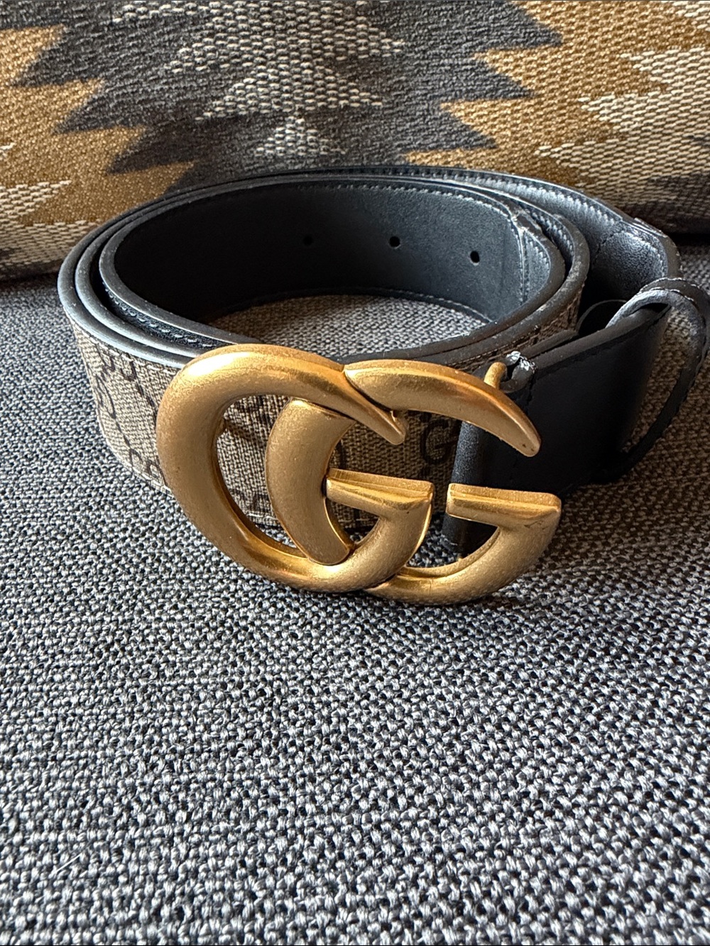 Gucci Black Leather and Monogram Belt